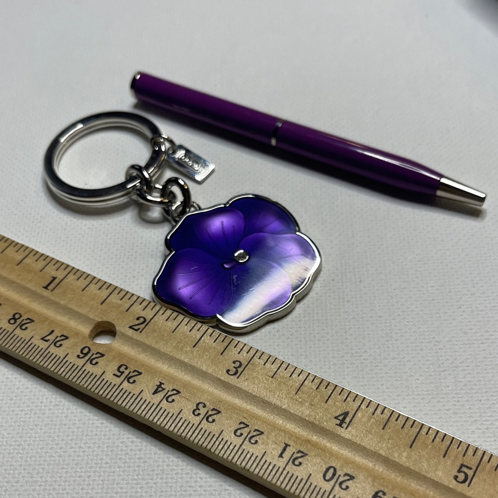 Coach Purple Tea Rose Flower Keychain and Coach Pen Set - Picture 3 of 5
